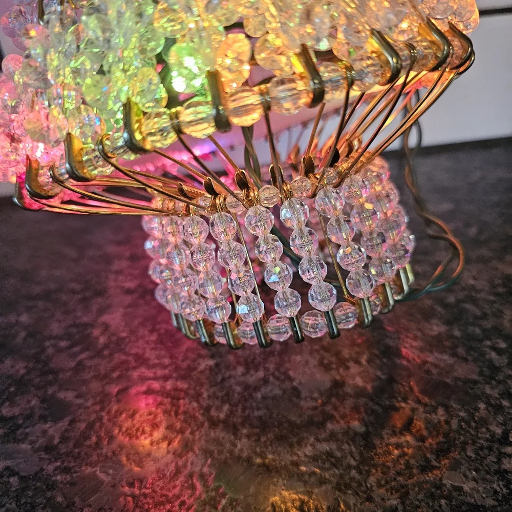 Vtg Safety Pin Clear Beads Gold Pink Christmas Tree 10” Lighted‎ Colored Lights